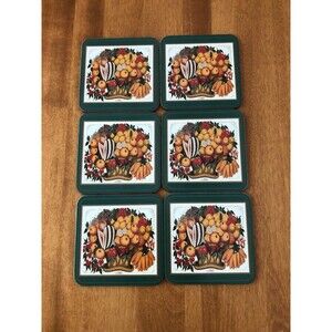 Pimpernel Set of 6 Cork Coasters “ Williamsburg Fruit” Pattern With Box